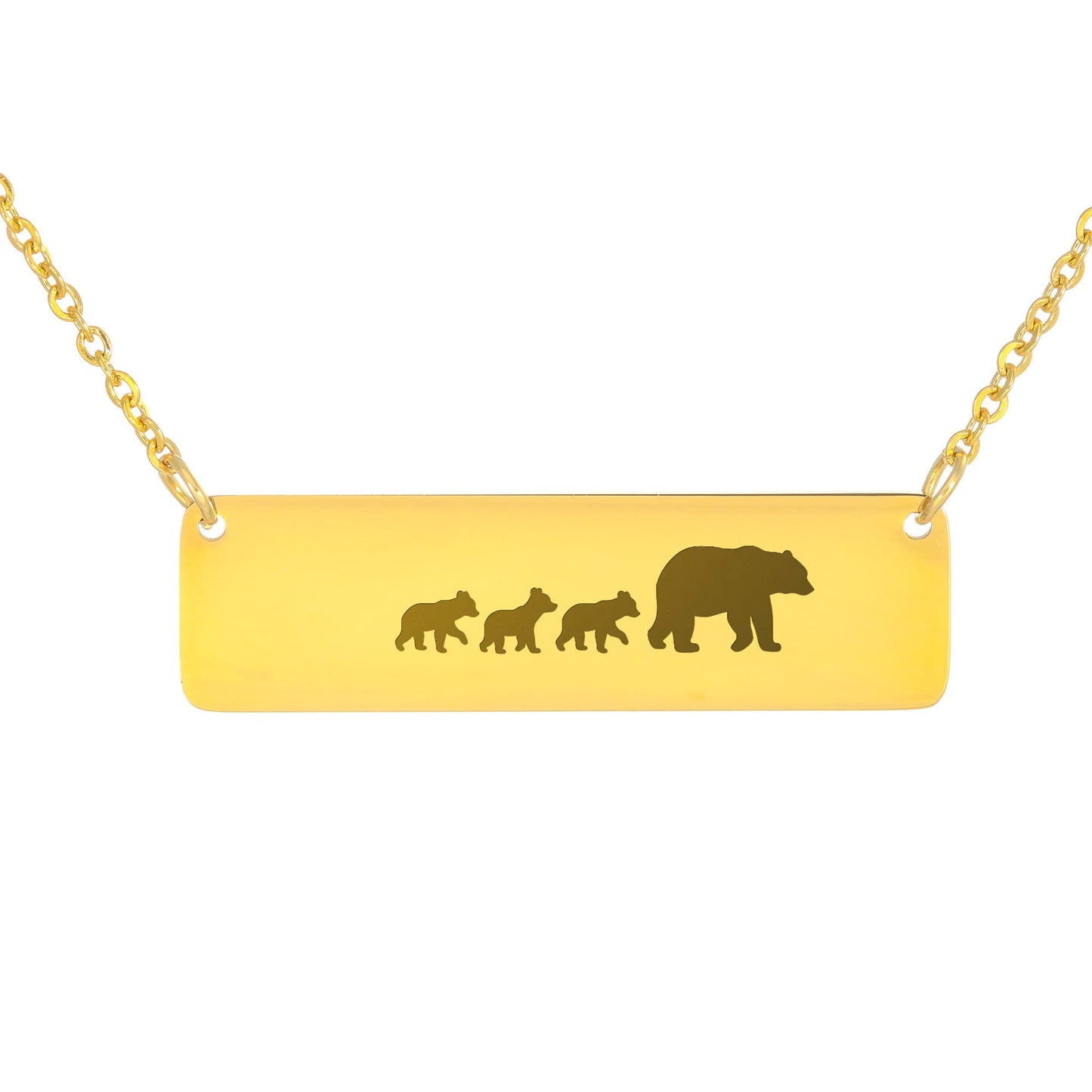 Mom Bear Engraved Vertical Bar Necklace 3 Cub
