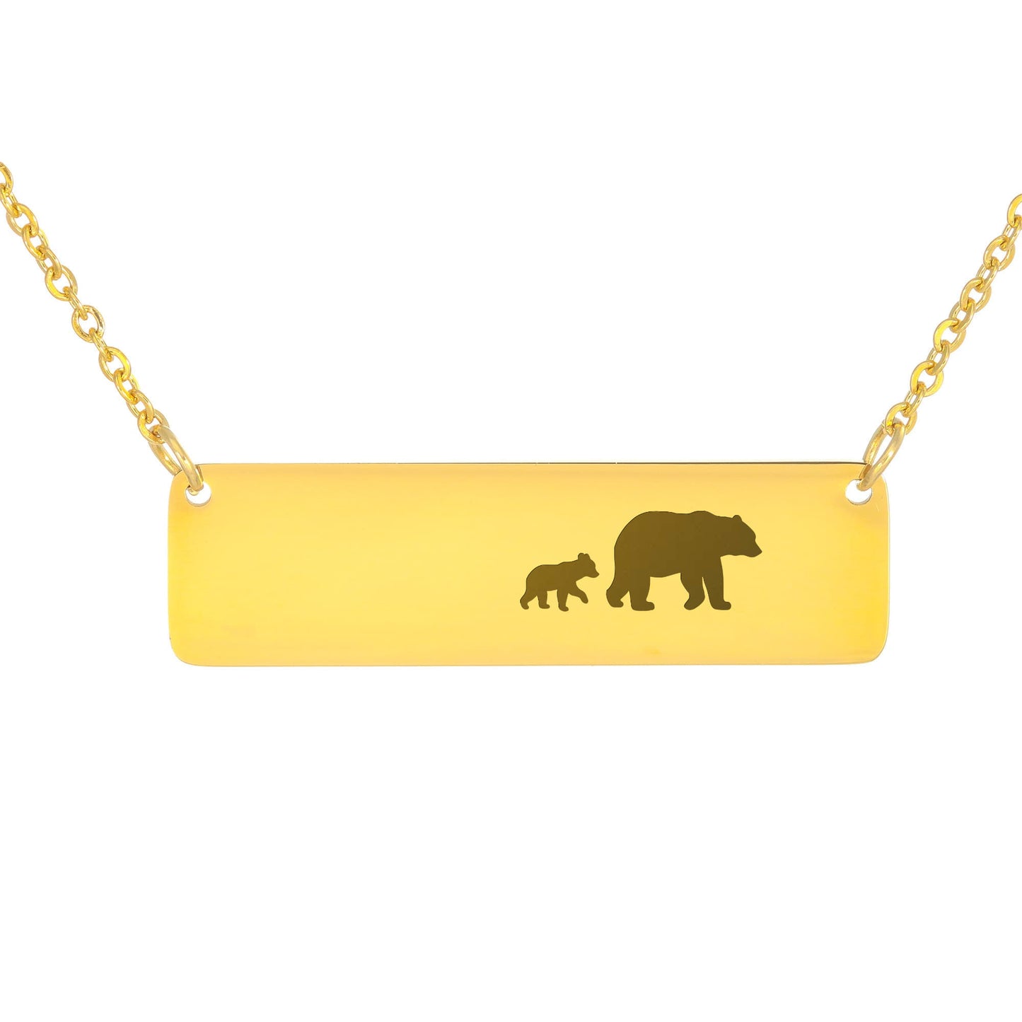 Mom Bear Engraved Vertical Bar Necklace 1 Cub