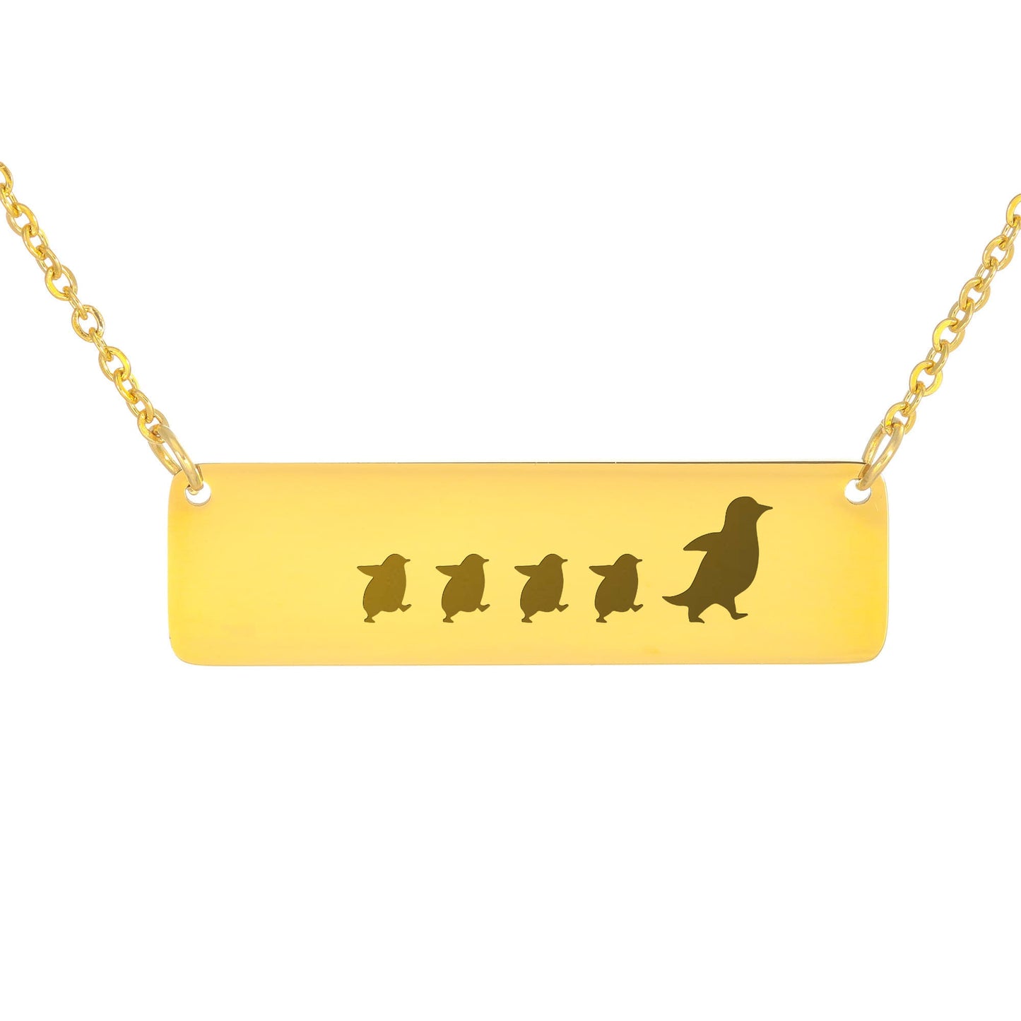 Mama Penguin Engraved Vertical Bar Necklace 3 Penguins