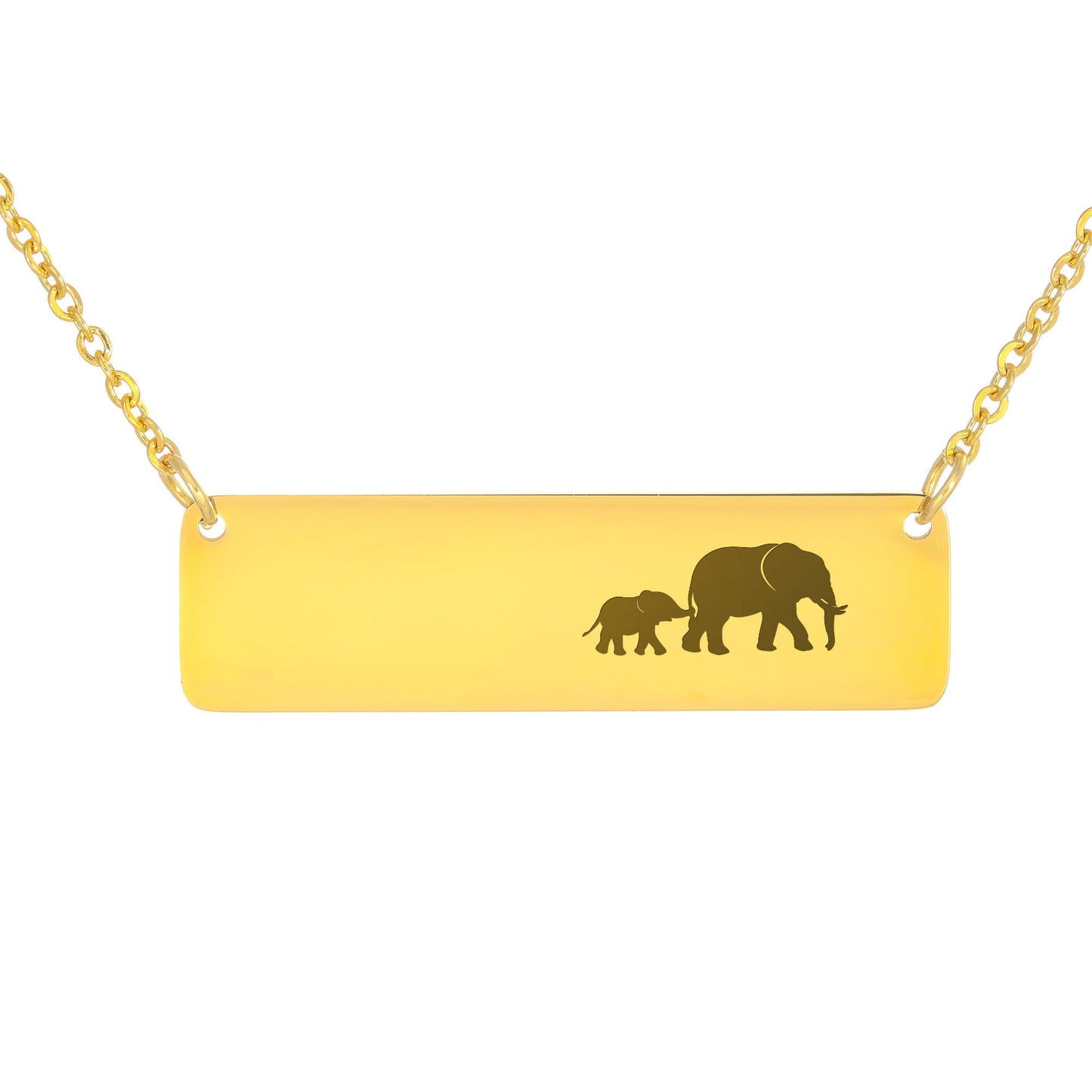 Elephant Mom Engraved Vertical Bar Necklace 2 Elephants