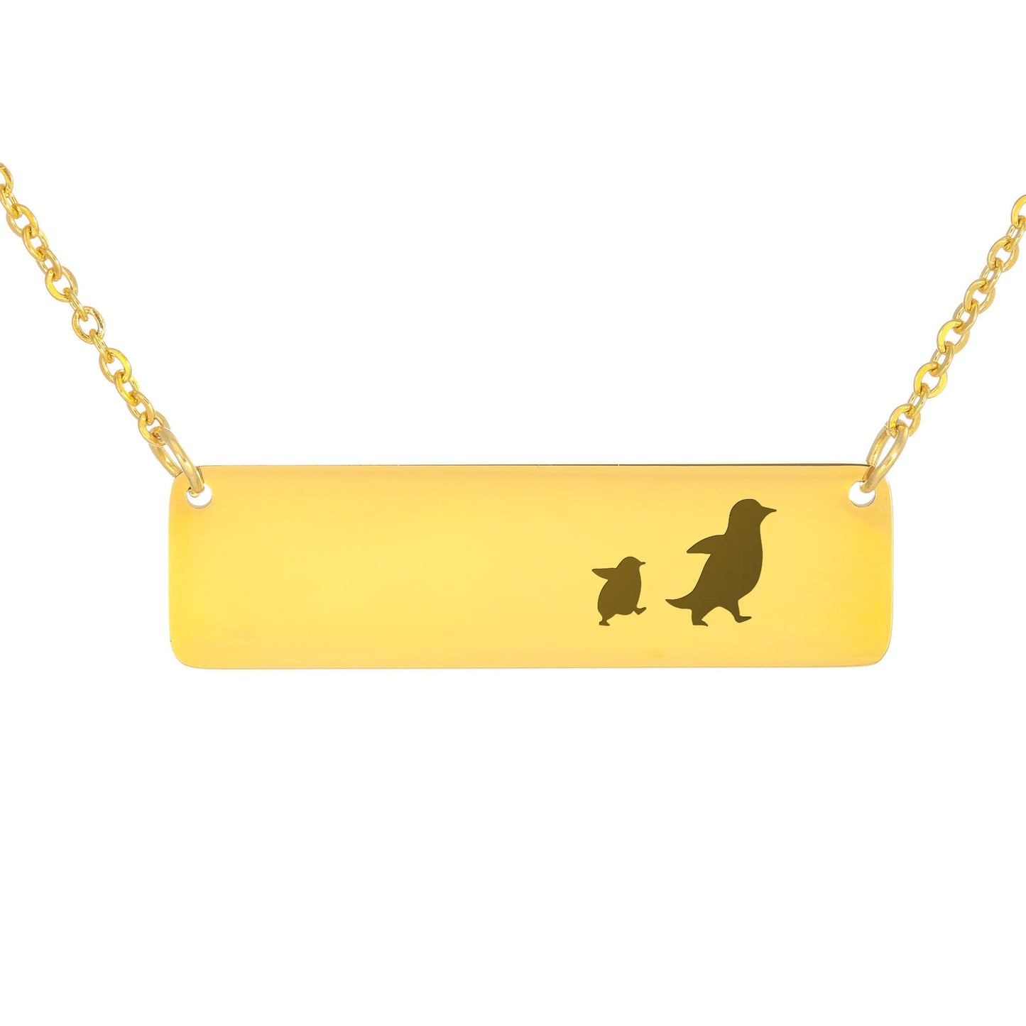 Mama Penguin Engraved Vertical Bar Necklace 1 Penguin