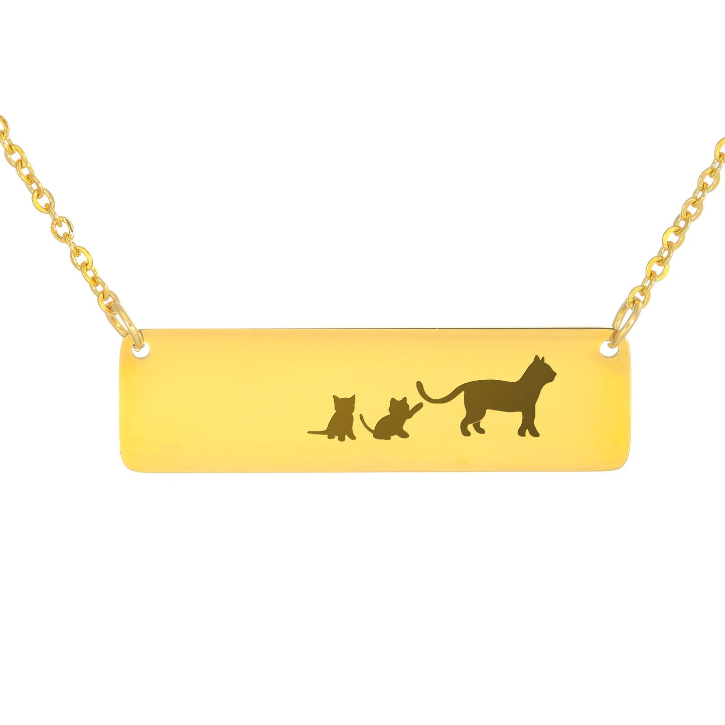 Engraved Vertical Bar Necklace 2 Kittens