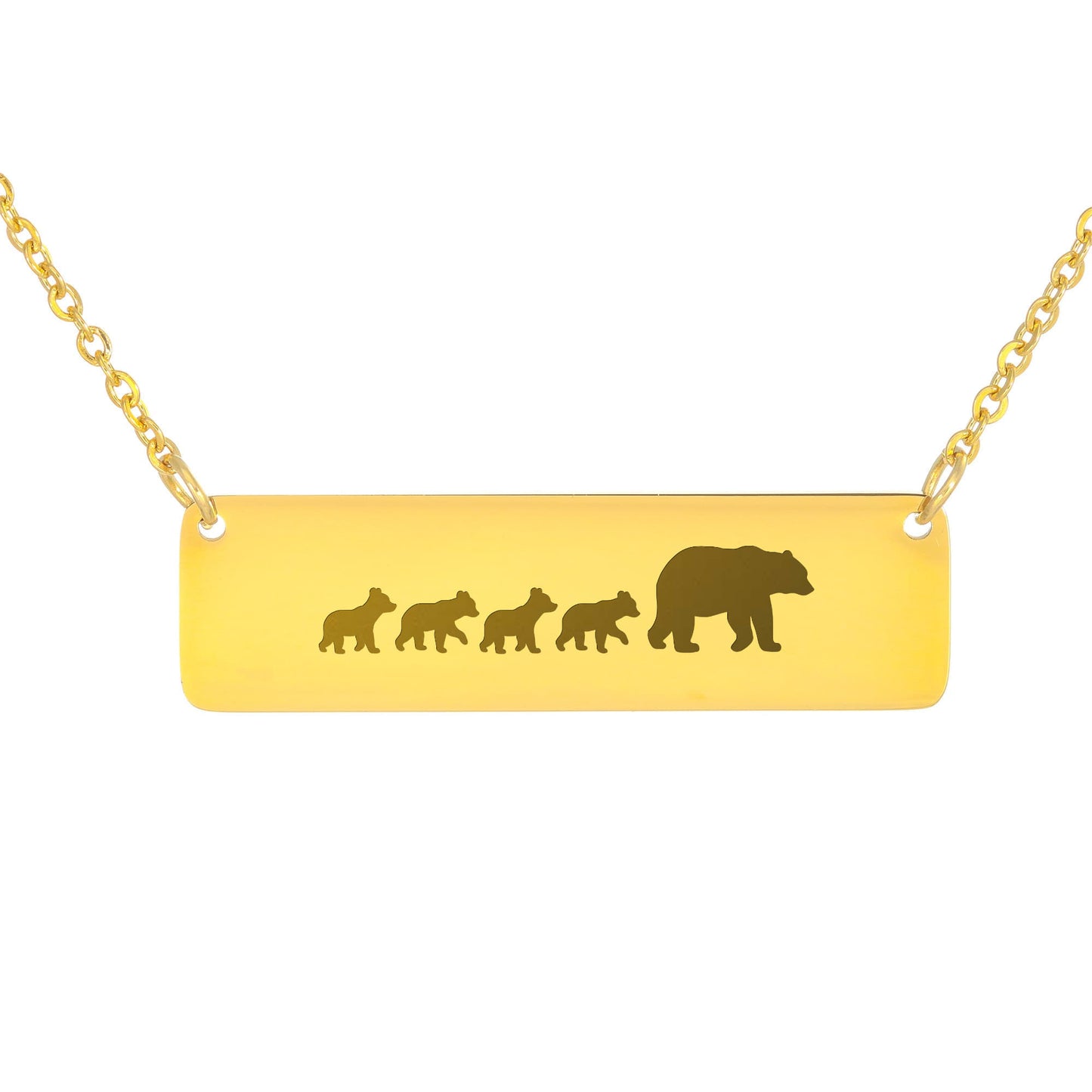 Mom Bear Engraved Vertical Bar Necklace 4 Cubs