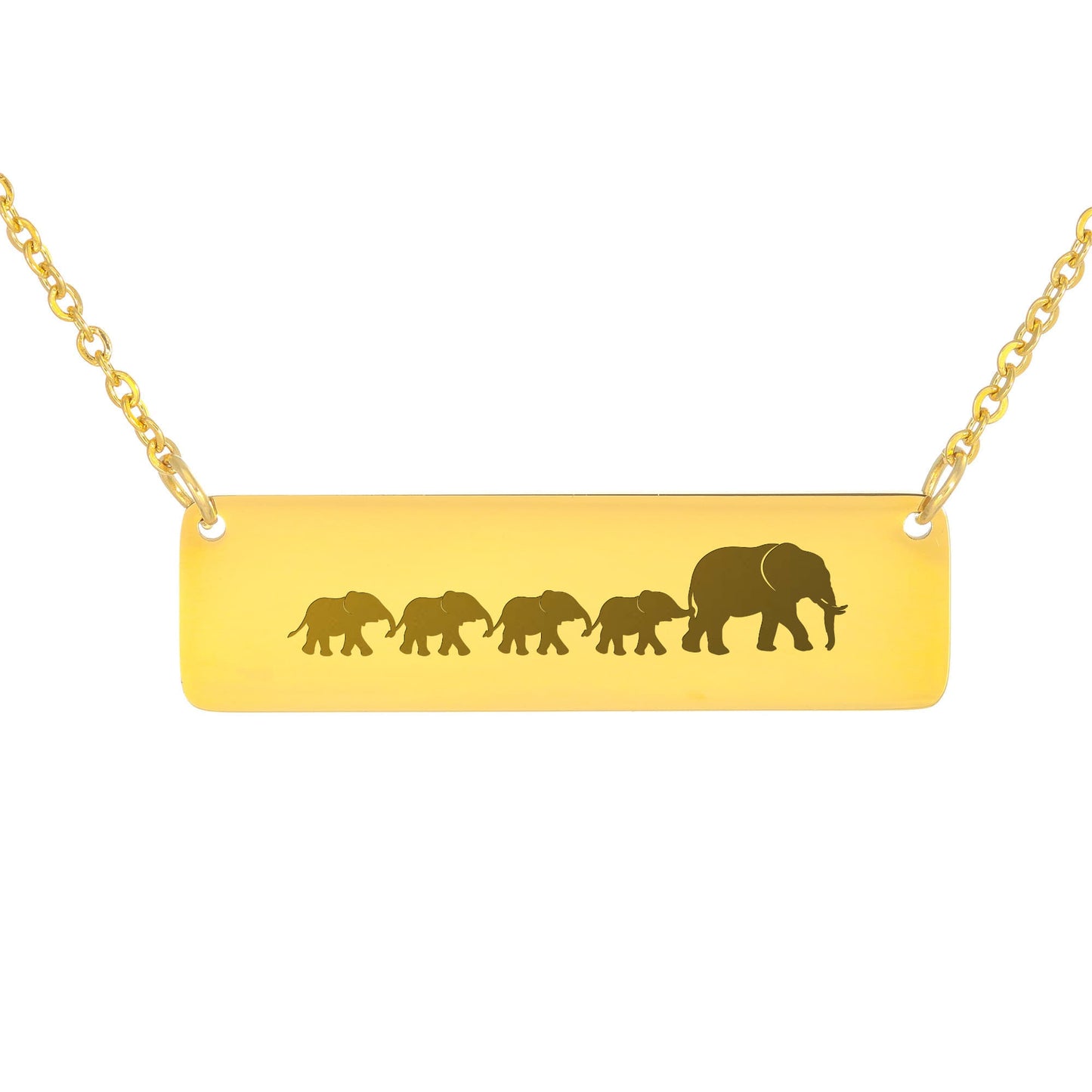 Elephant Mom Engraved Vertical Bar Necklace 4 Elephants