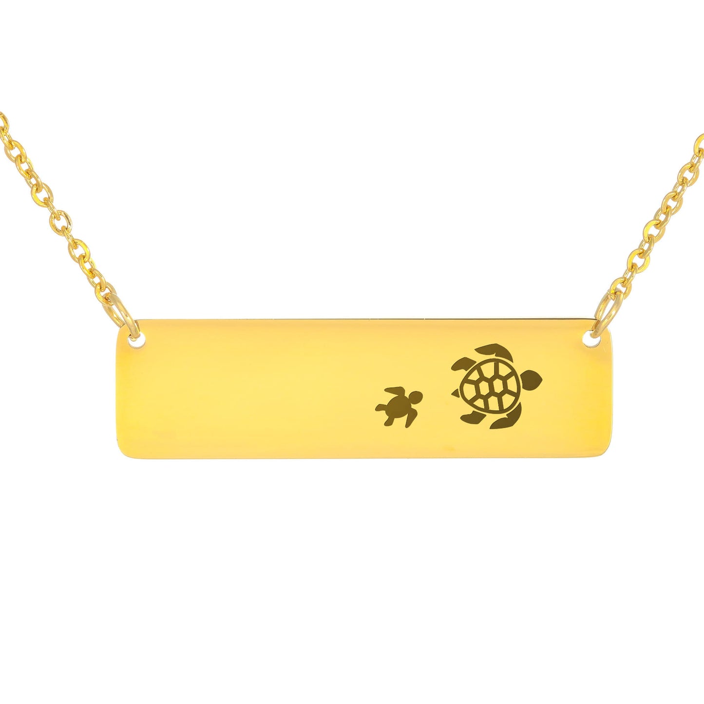 Engraved Vertical Bar Necklace 1 Turtle