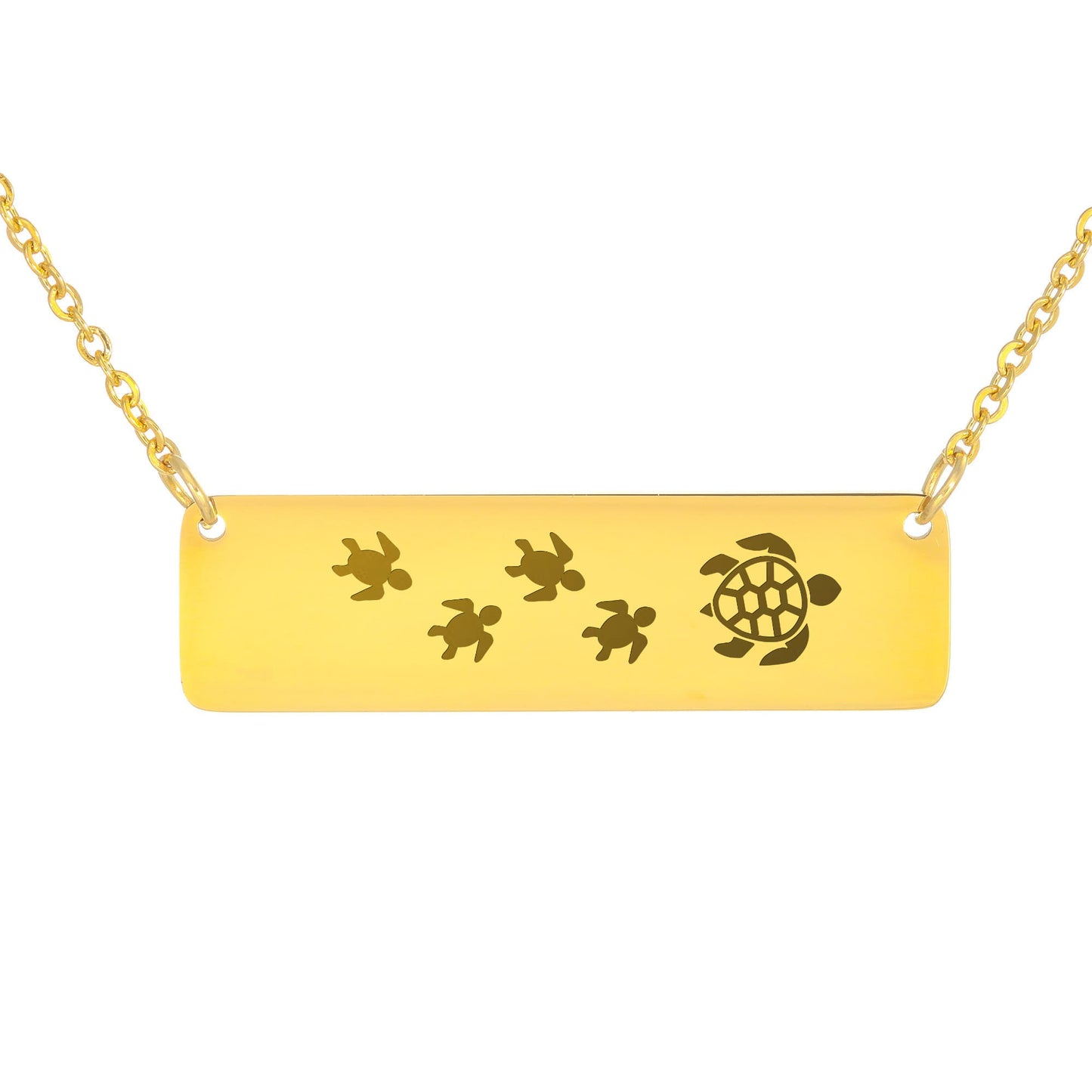 Engraved Vertical Bar Necklace 4 Turtles