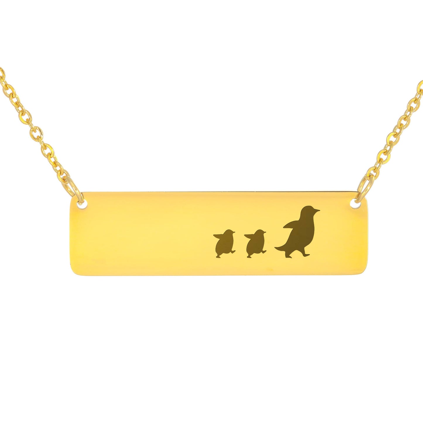 Mama Penguin Engraved Vertical Bar Necklace 2 Penguins