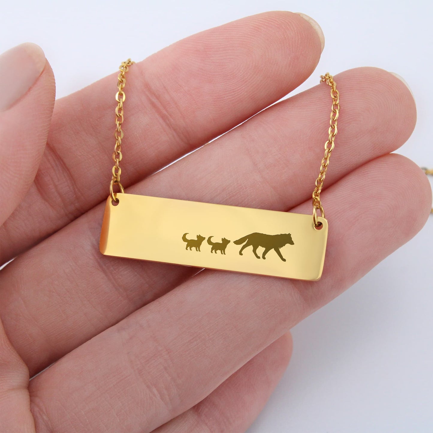 Engraved Vertical Bar Necklace 2 Wolf