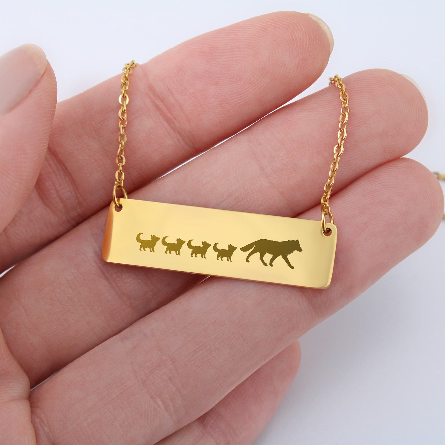 Engraved Vertical Bar Necklace 4 Wolf