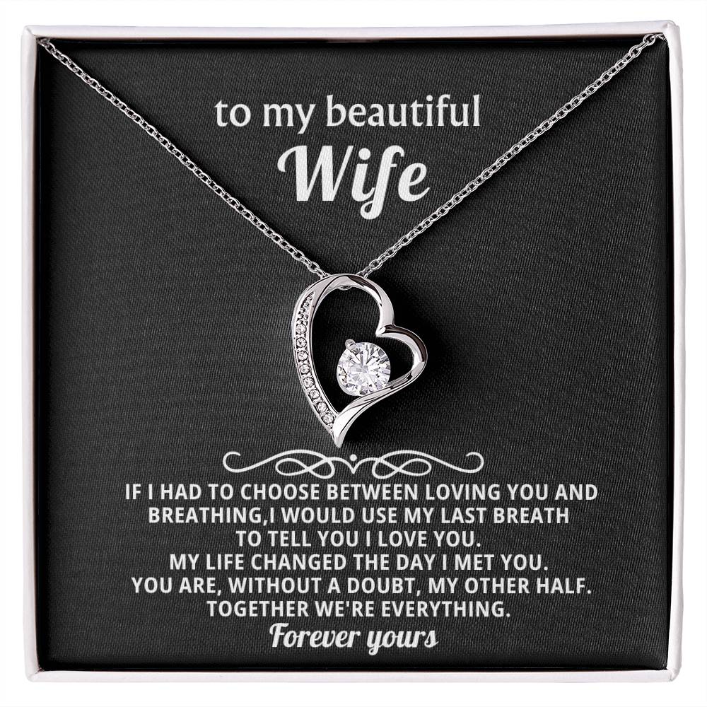 To My Beautiful Wife Heart Necklace Gift