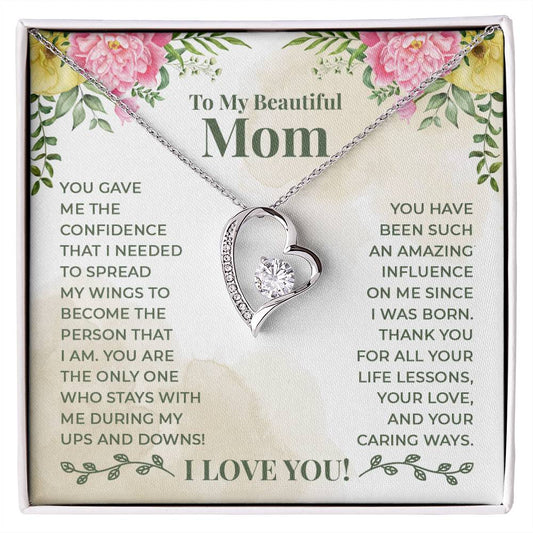 To My Beautiful Mom -An Amazing Influence-  Heart Necklace Gift-[Heartfelt Family Gift]