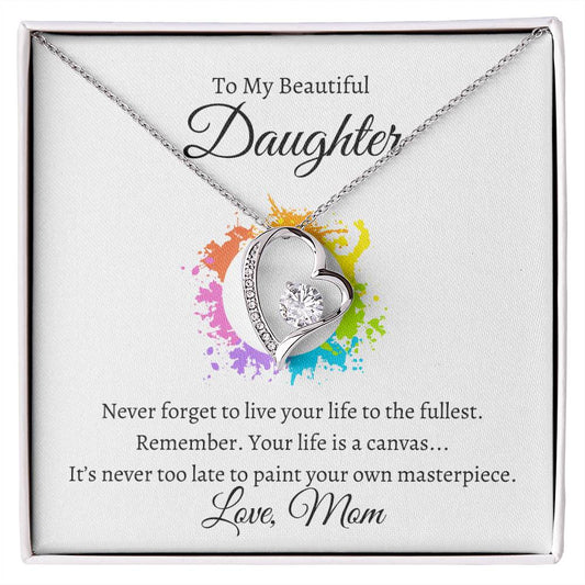 Daughter Life Is A Canvas Heart Necklace-[Heartfelt Family Gift]