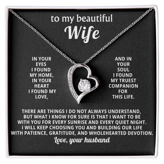 To My Beautiful Wife Heart Necklace Gift
