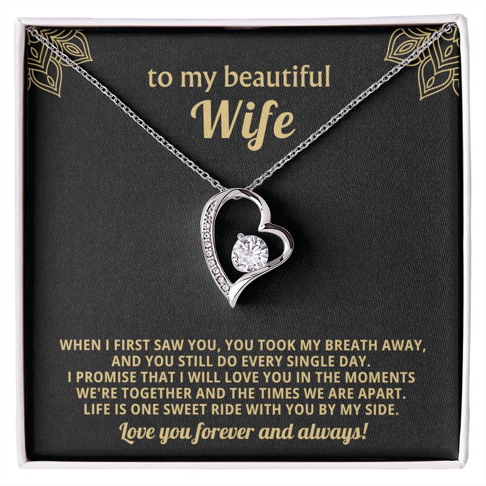 To My Beautiful Wife Heart Necklace Gift