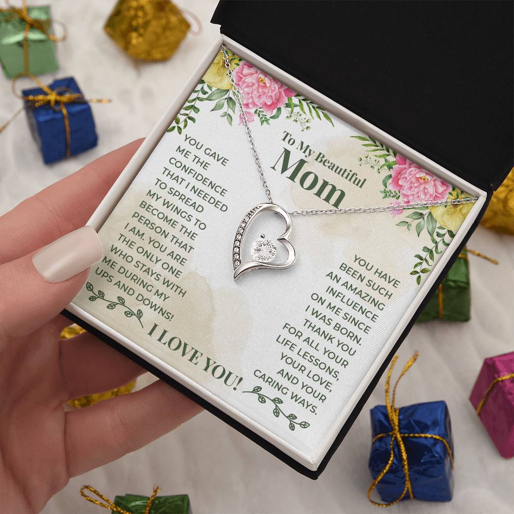 To My Beautiful Mom -An Amazing Influence-  Heart Necklace Gift-[Heartfelt Family Gift]