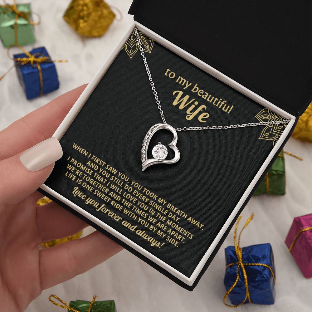 To My Beautiful Wife Heart Necklace Gift