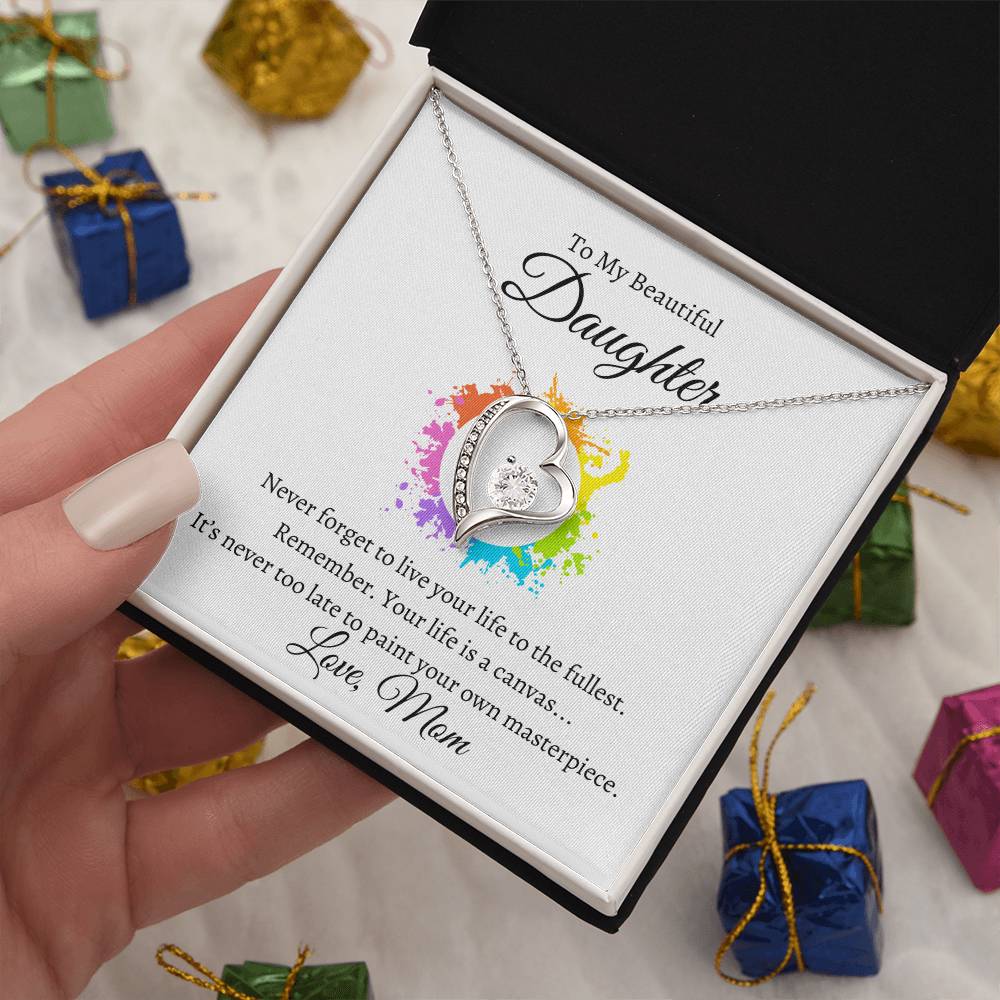 Daughter Life Is A Canvas Heart Necklace-[Heartfelt Family Gift]