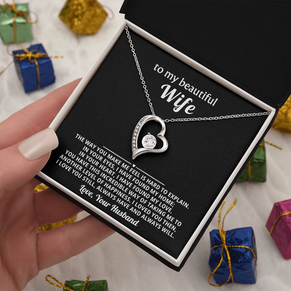 To My Beautiful Wife Heart Necklace Gift