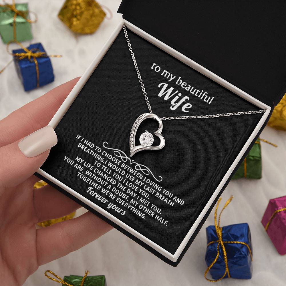 To My Beautiful Wife Heart Necklace Gift