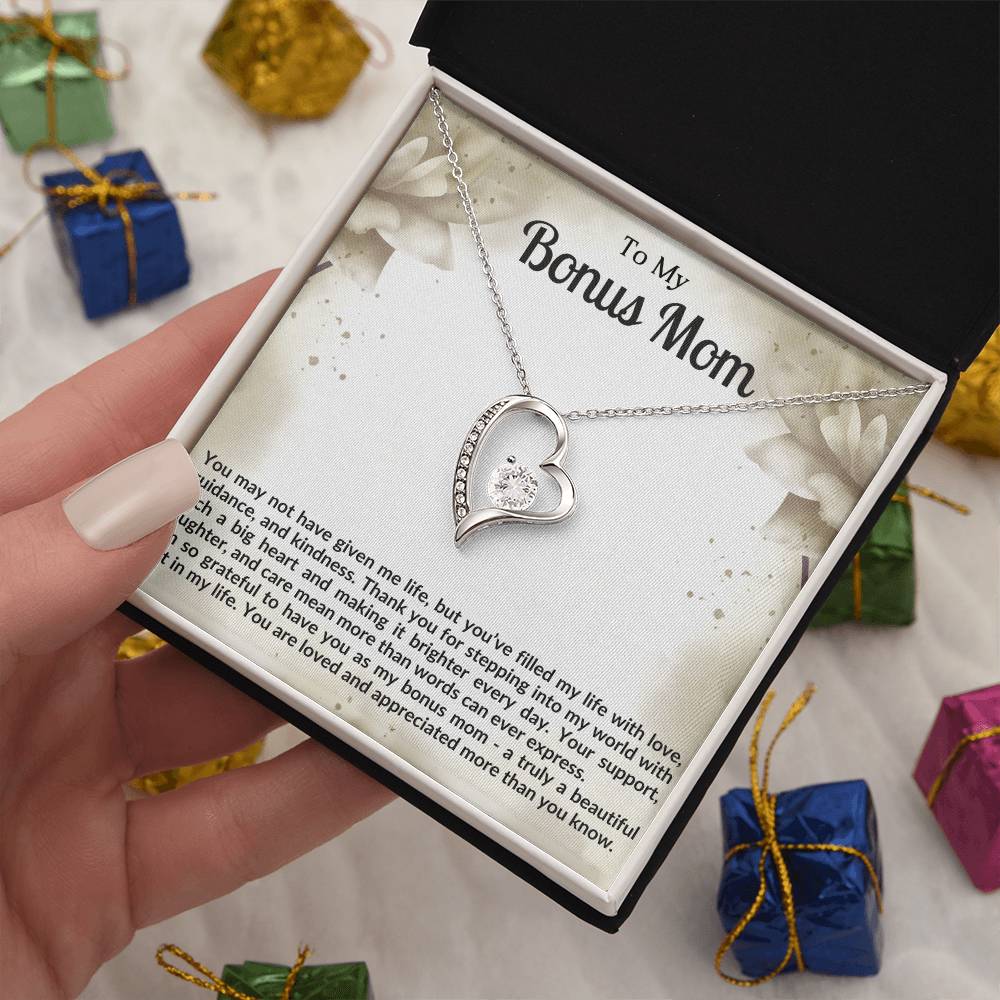 To My Bonus Mom Heart Necklace Gift