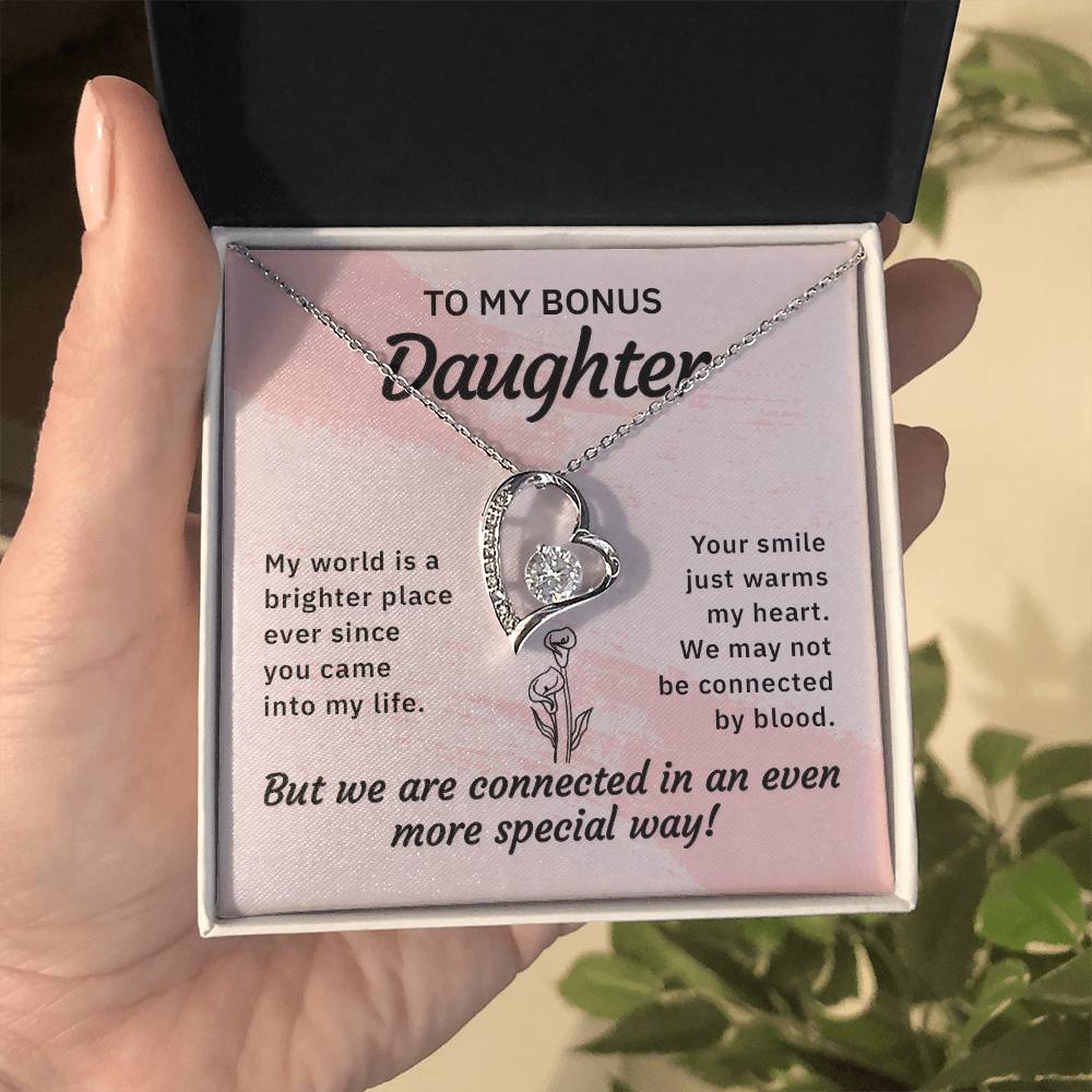 Stepdaughter My World Is A Brighter Place Heart Necklace Gift-[Heartfelt Family Gift]