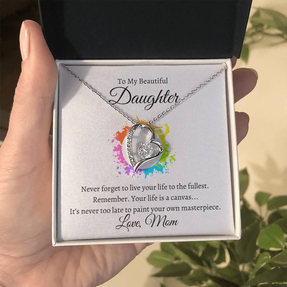 Daughter Life Is A Canvas Heart Necklace-[Heartfelt Family Gift]
