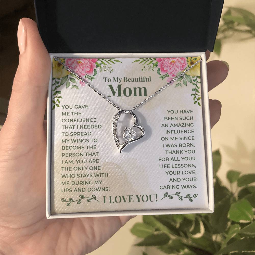 To My Beautiful Mom -An Amazing Influence-  Heart Necklace Gift-[Heartfelt Family Gift]