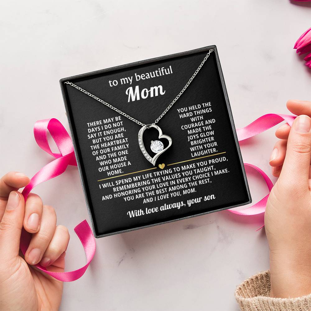 Mom Heart Necklace Gift from Son