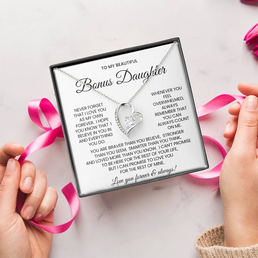 To My Bonus Daughter Forever Love Necklace Gift