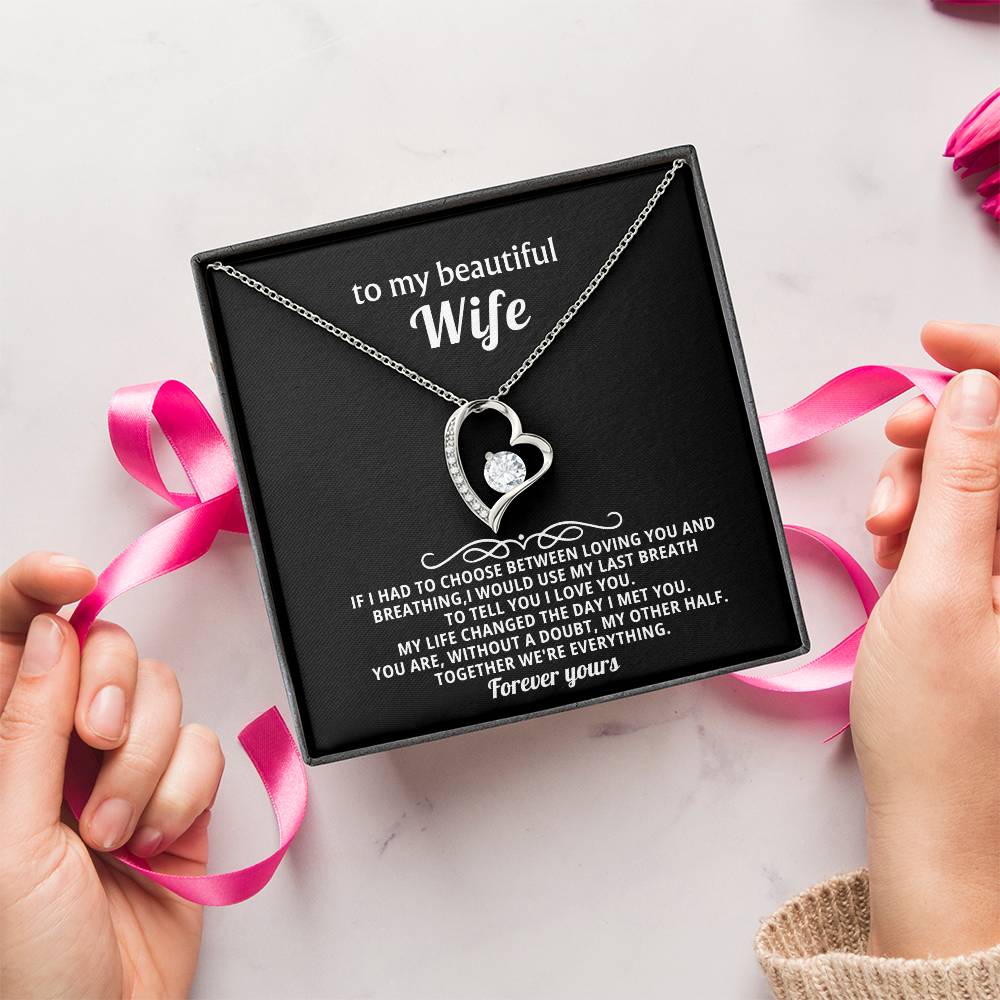 To My Beautiful Wife Heart Necklace Gift