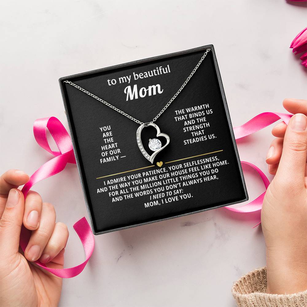 To My Beautiful Mom Heart Necklace