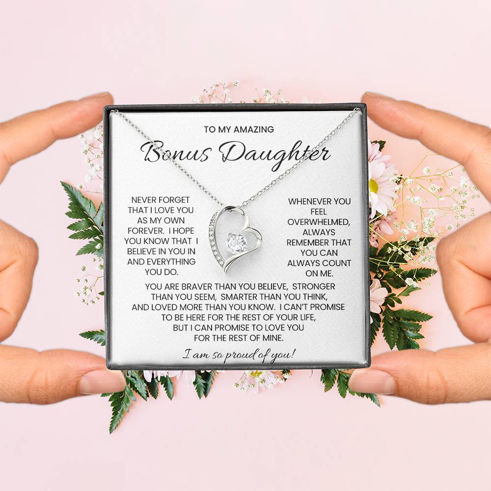 To My Bonus Daughter Forever Love Necklace Gift