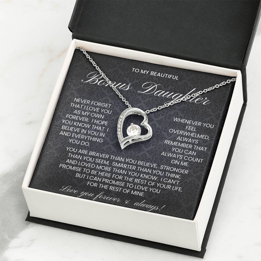 To My Bonus Daughter Forever Love Necklace Gift