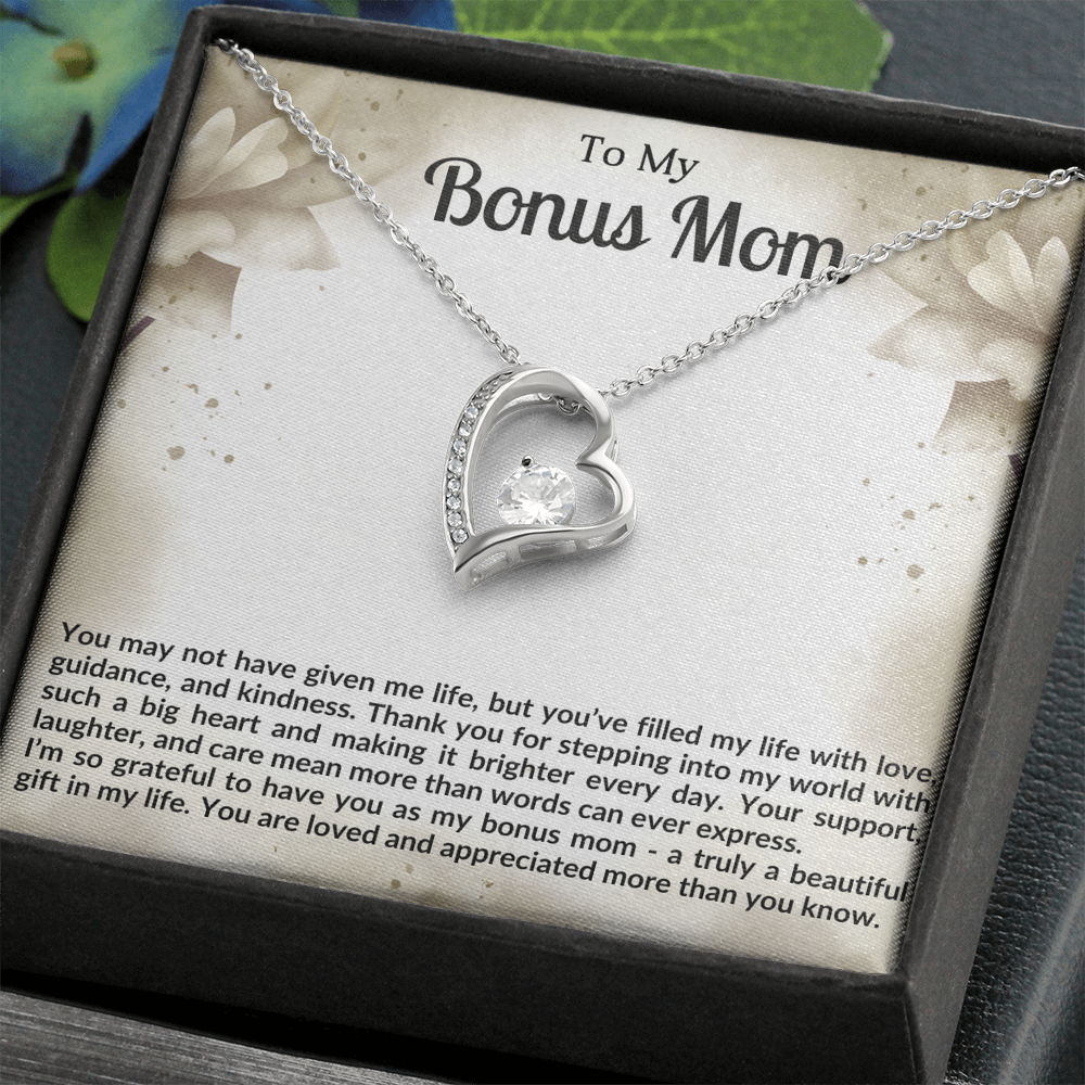 To My Bonus Mom Heart Necklace Gift