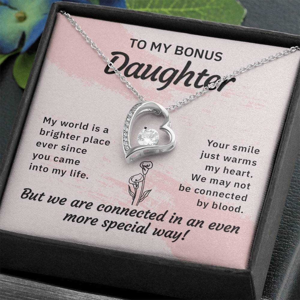 Stepdaughter My World Is A Brighter Place Heart Necklace Gift-[Heartfelt Family Gift]