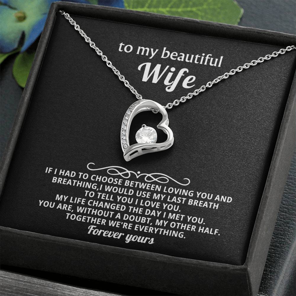 To My Beautiful Wife Heart Necklace Gift
