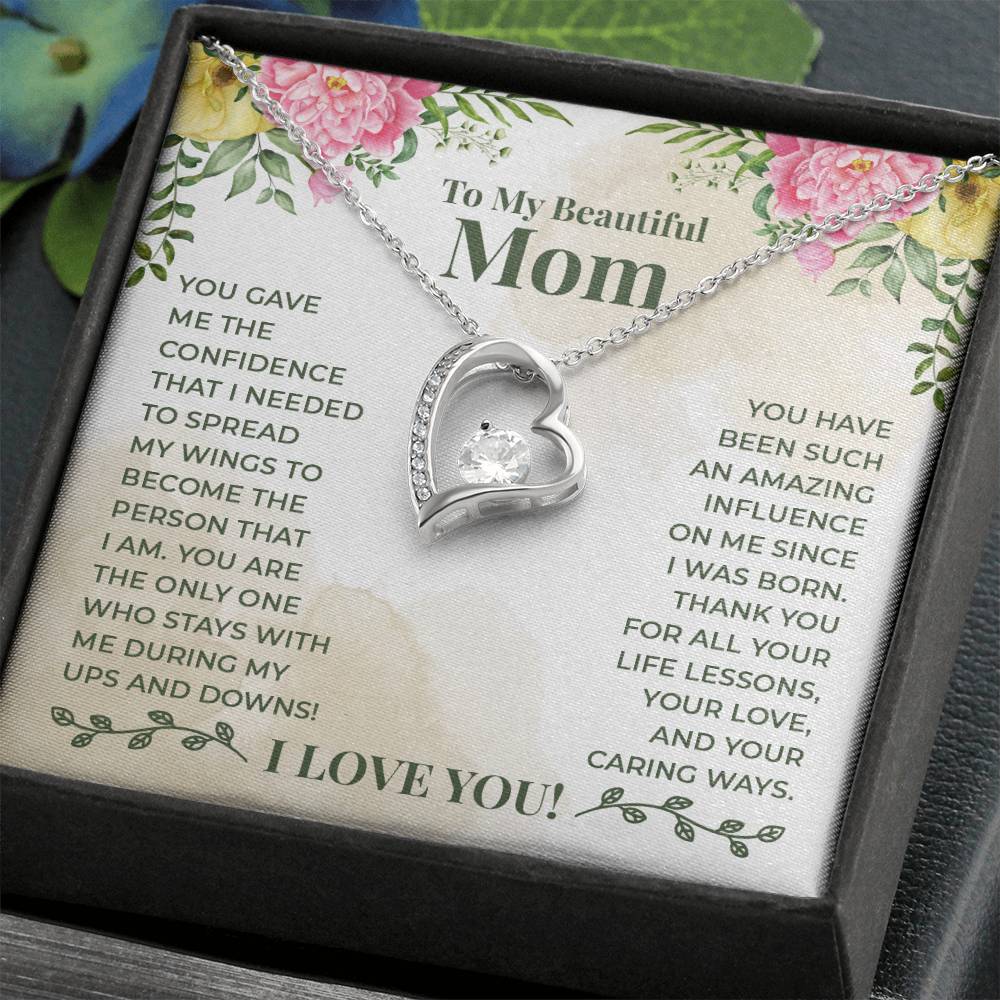To My Beautiful Mom -An Amazing Influence-  Heart Necklace Gift-[Heartfelt Family Gift]