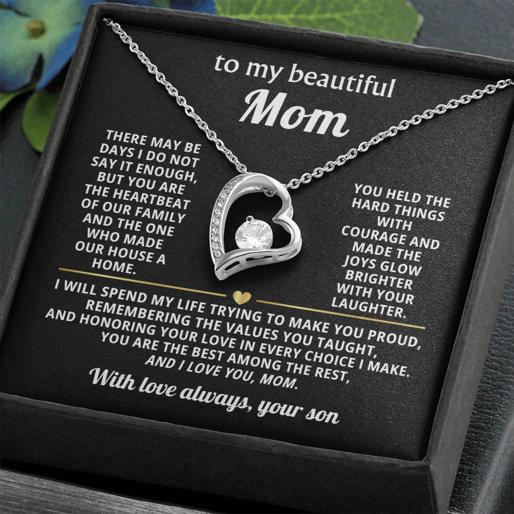 Mom Heart Necklace Gift from Son