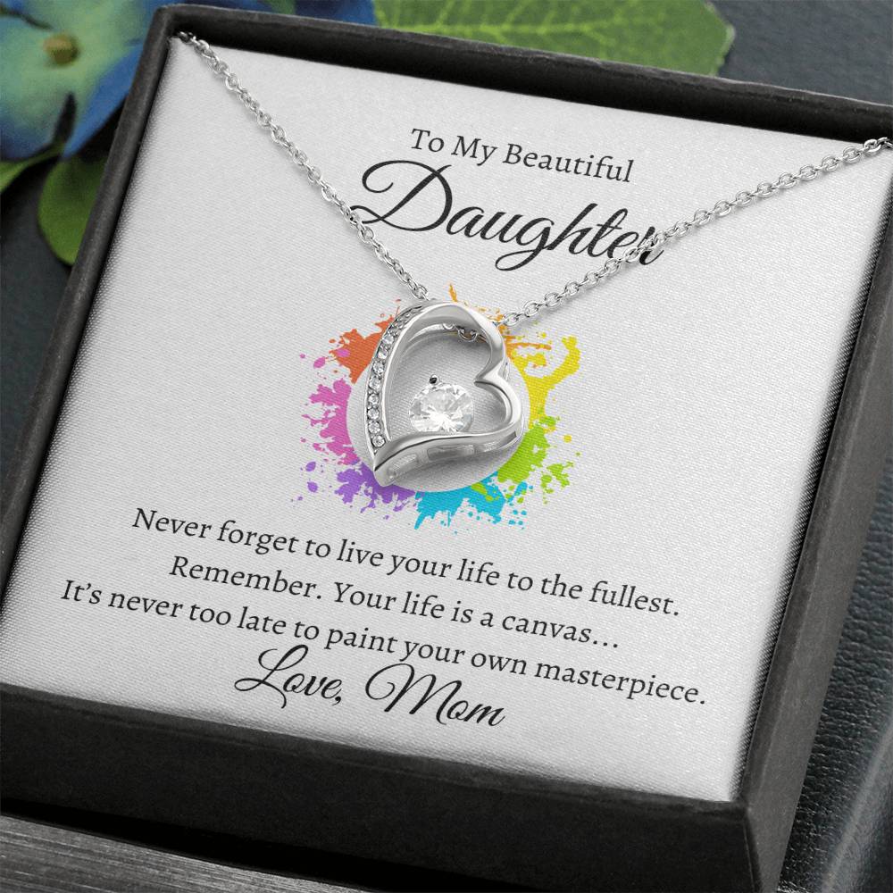Daughter Life Is A Canvas Heart Necklace-[Heartfelt Family Gift]