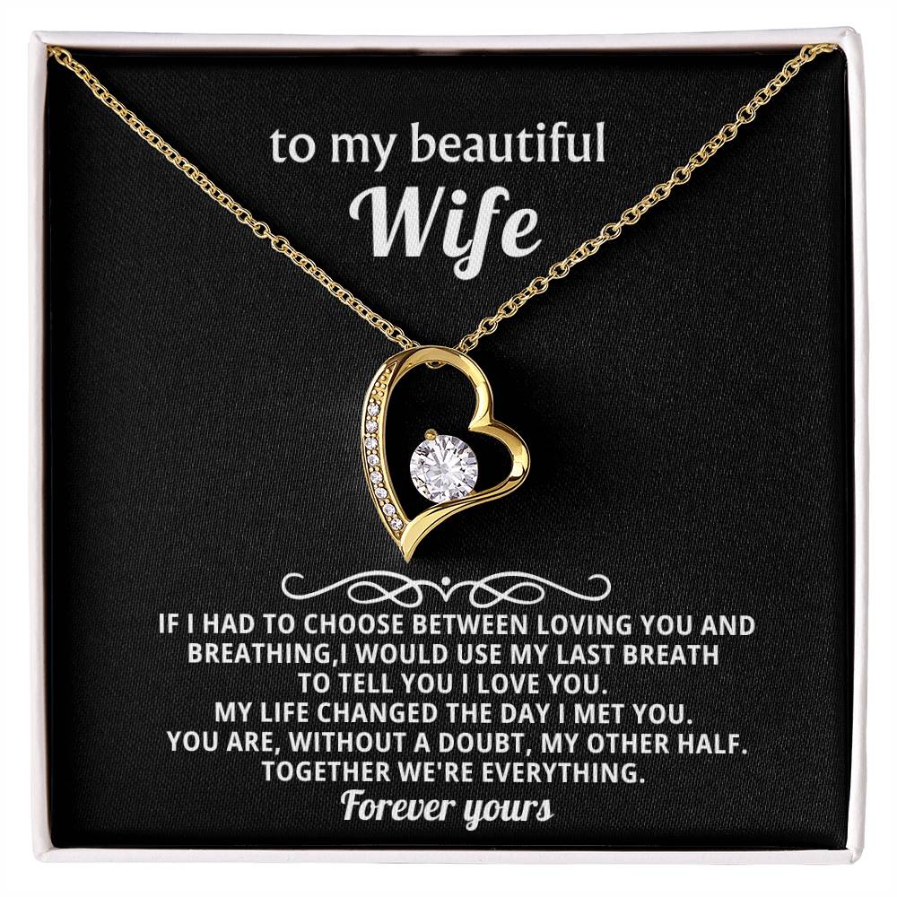 To My Beautiful Wife Heart Necklace Gift