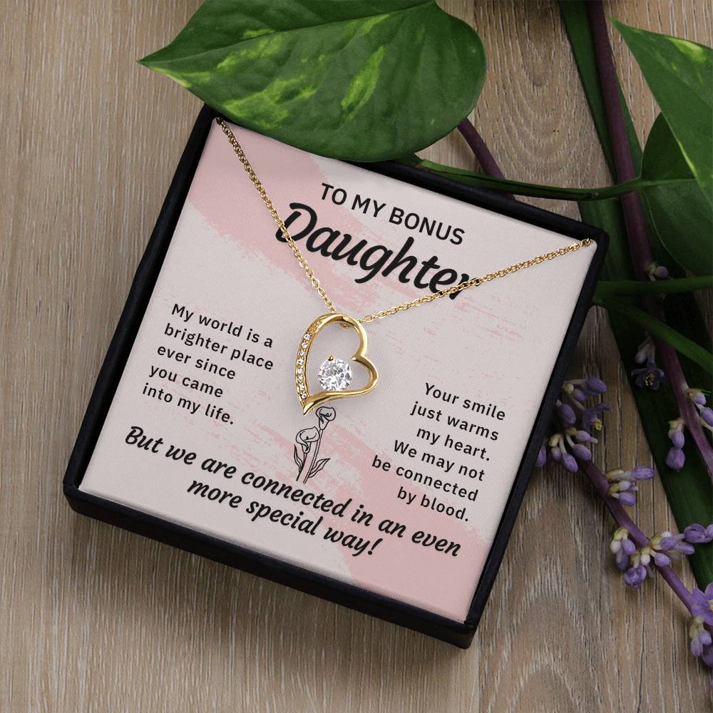 Stepdaughter My World Is A Brighter Place Heart Necklace Gift-[Heartfelt Family Gift]