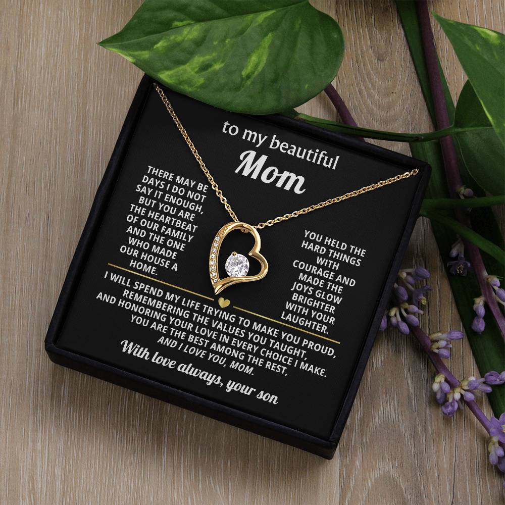 Mom Heart Necklace Gift from Son