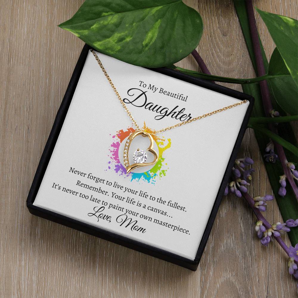 Daughter Life Is A Canvas Heart Necklace-[Heartfelt Family Gift]