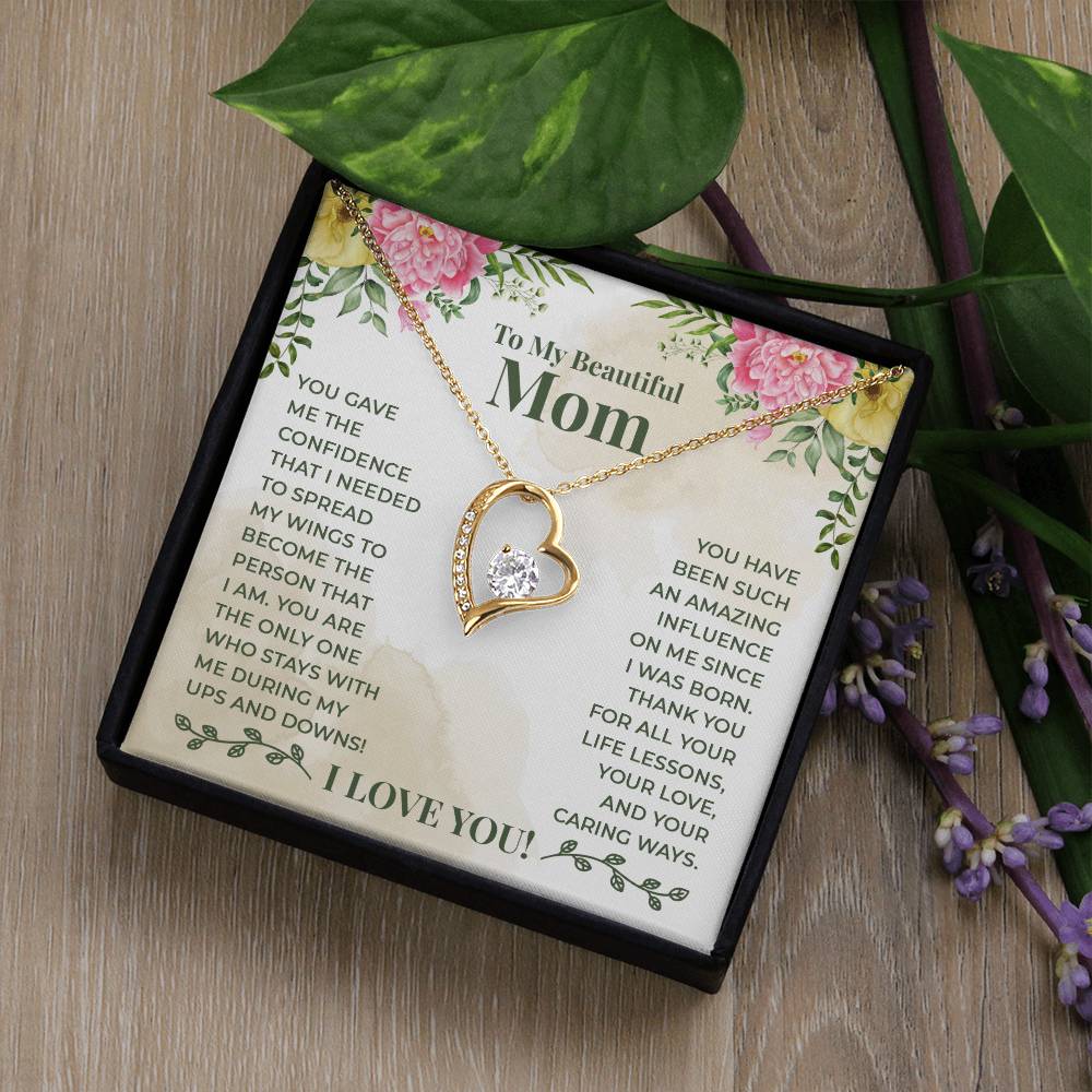 To My Beautiful Mom -An Amazing Influence-  Heart Necklace Gift-[Heartfelt Family Gift]