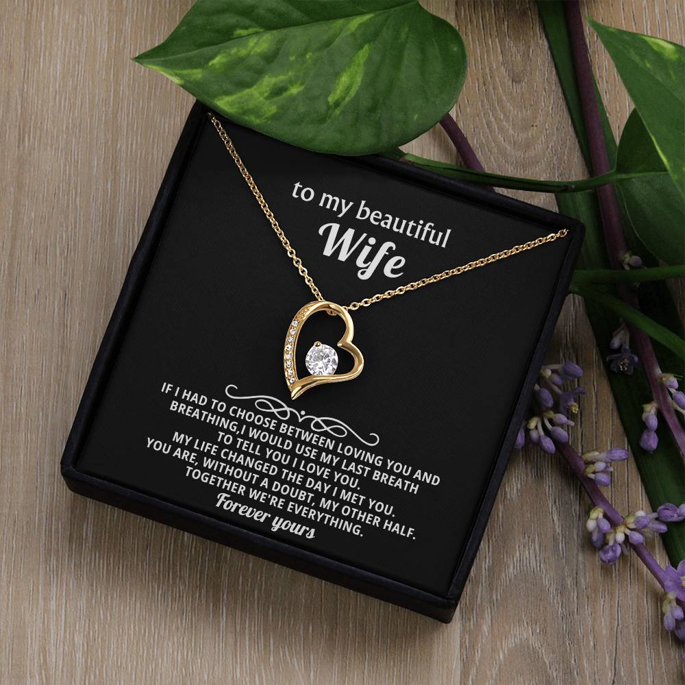 To My Beautiful Wife Heart Necklace Gift