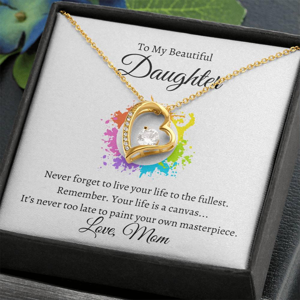 Daughter Life Is A Canvas Heart Necklace-[Heartfelt Family Gift]