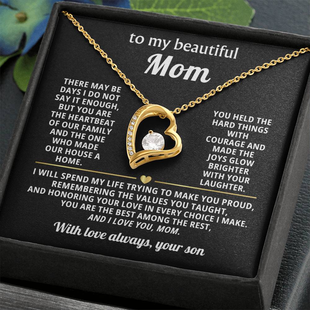 Mom Heart Necklace Gift from Son