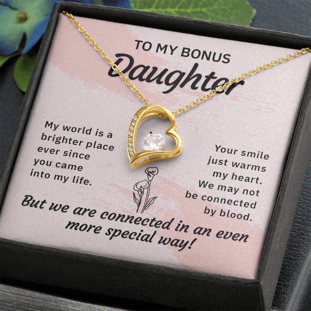 Stepdaughter My World Is A Brighter Place Heart Necklace Gift-[Heartfelt Family Gift]