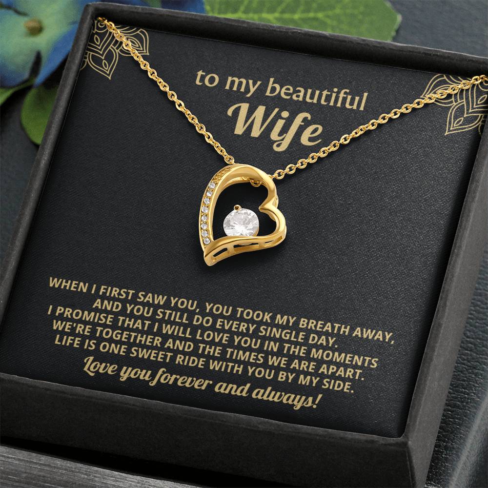 To My Beautiful Wife Heart Necklace Gift