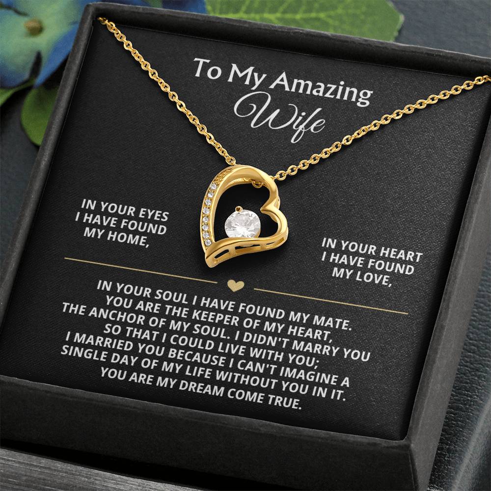 To My Amazing Wife Heart Necklace Gift